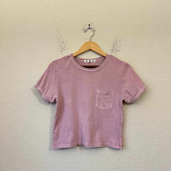 AMO Cropped T-Shirt Blush Pink Cotton Knit Short Sleeve Comfy Y2K - Picture 1 of 7